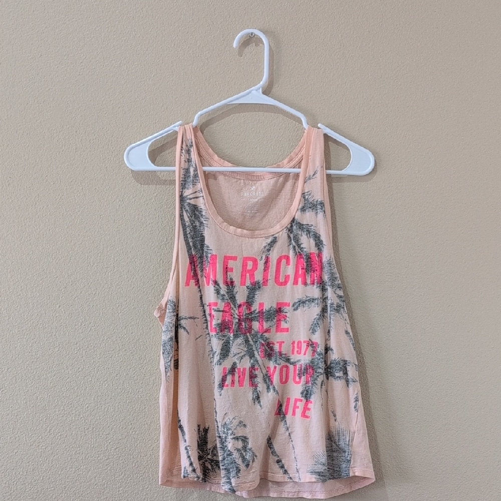 American Eagle Outfitters Peach Tank with Neon Pink Logo